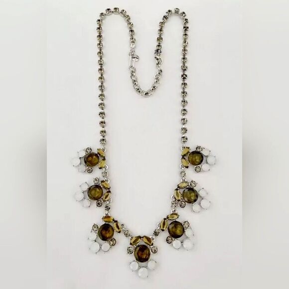 J. Crew Jewelry - J Crew Floral Necklace with White and Gold Accents Silvertone 22"-25" NWOT